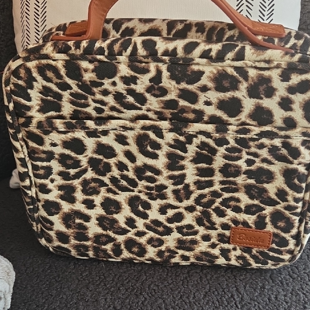 Leopard Print Travel Tote with Leather Handles